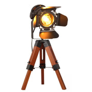 Industrial Tripod Floor Lamp Vintage Wood Cinema Searchlight