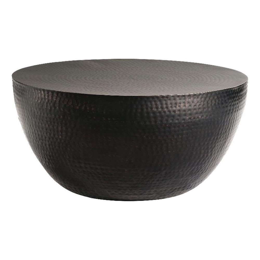 Mella Hammered Round Coffee Table - Black Metal Drum Style