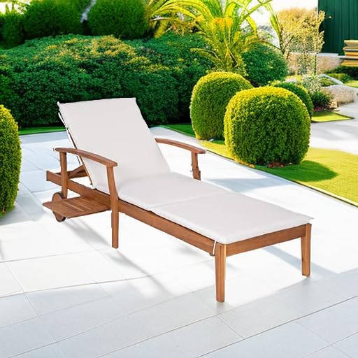 Acacia Wood Chaise Lounge Chair with Adjustable Backrest