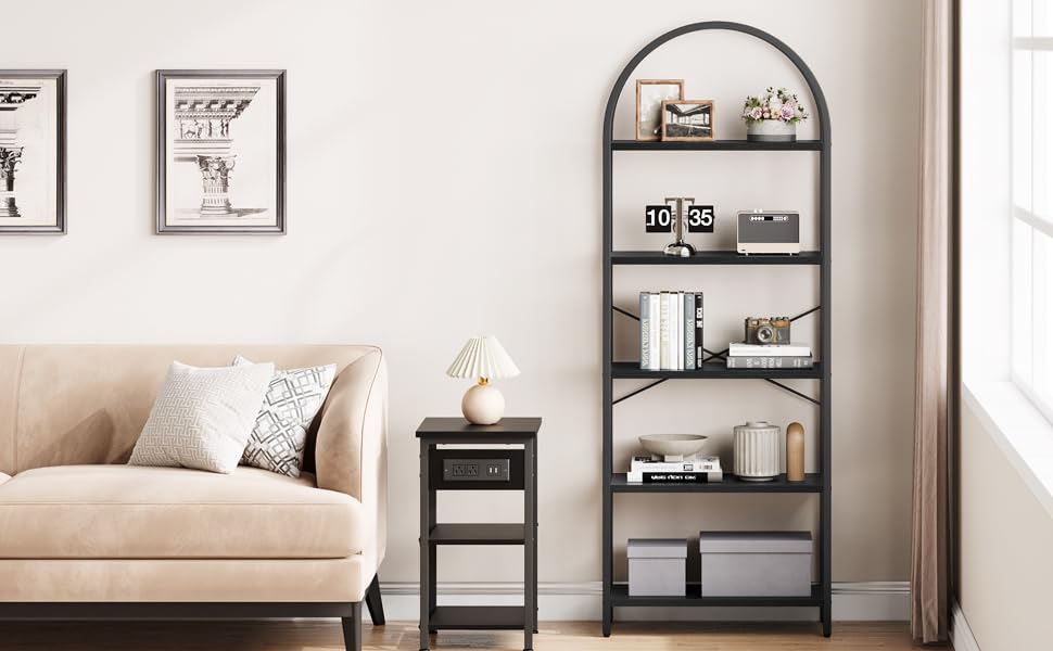 71" Arched Bookshelf 5-Tier Metal Frame