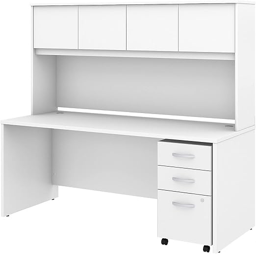 72W x 30D Office Desk with Hutch and Mobile File Cabinet