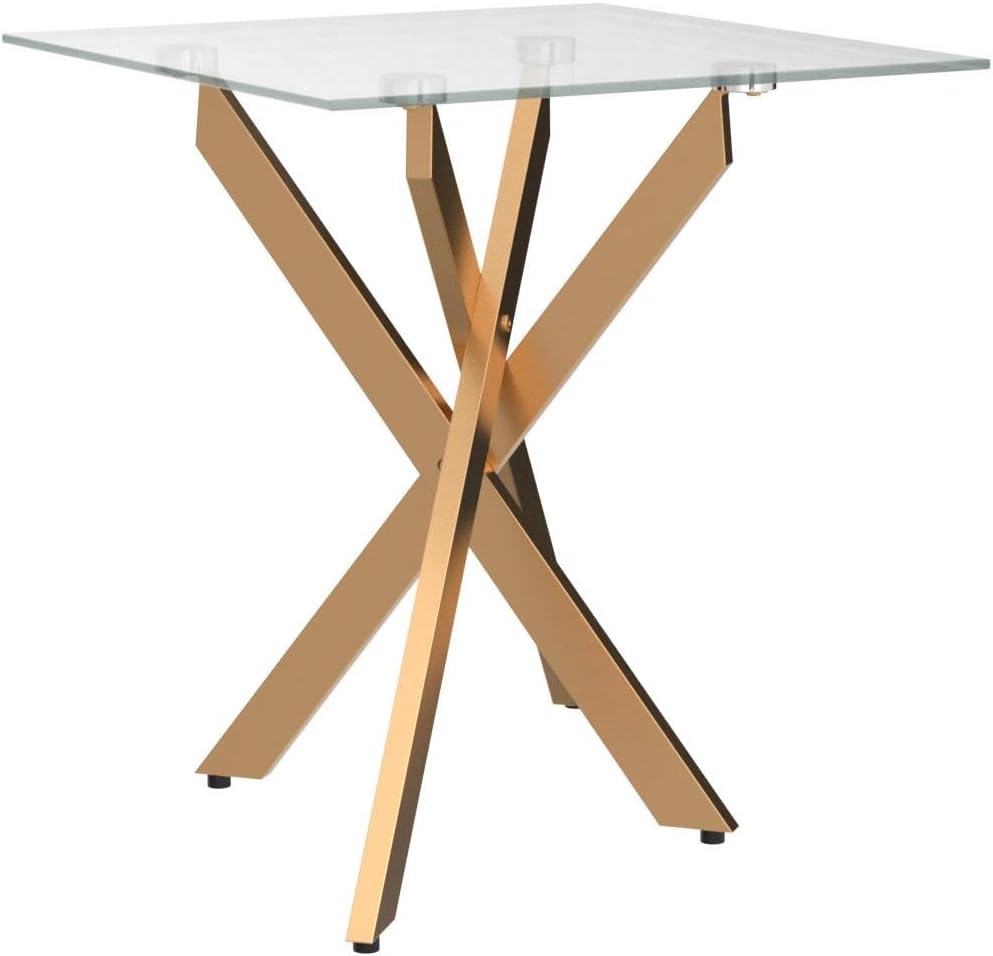 Gold Square Glass Side Table with Tempered Glass Top