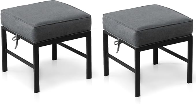 2-Piece Outdoor Patio Ottomans with Blue Cushions