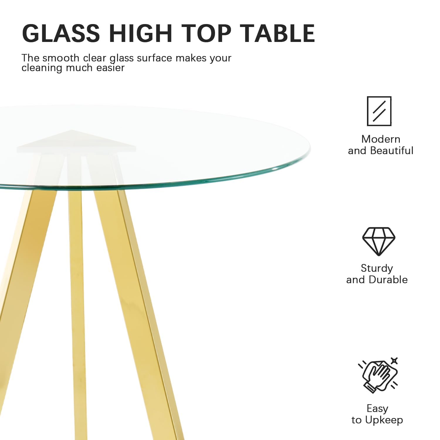 3 Piece Pub Dining Set with Glass Table and Velvet Stools