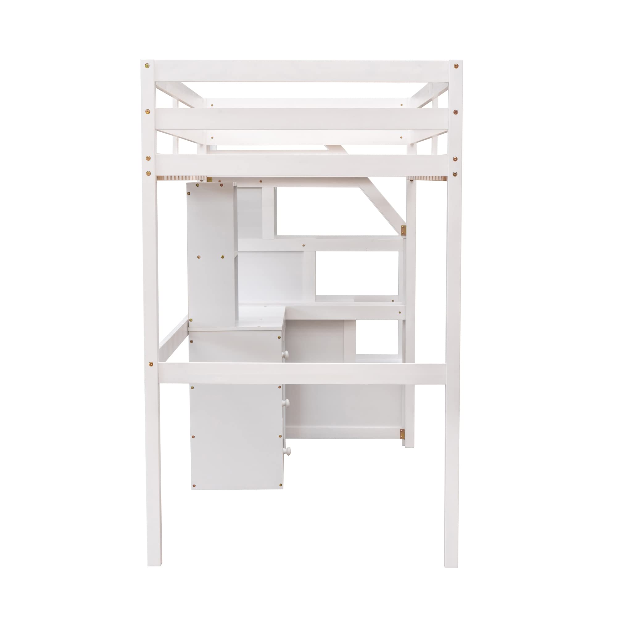 Twin Over Twin Bunk Bed with Stairs and Desk