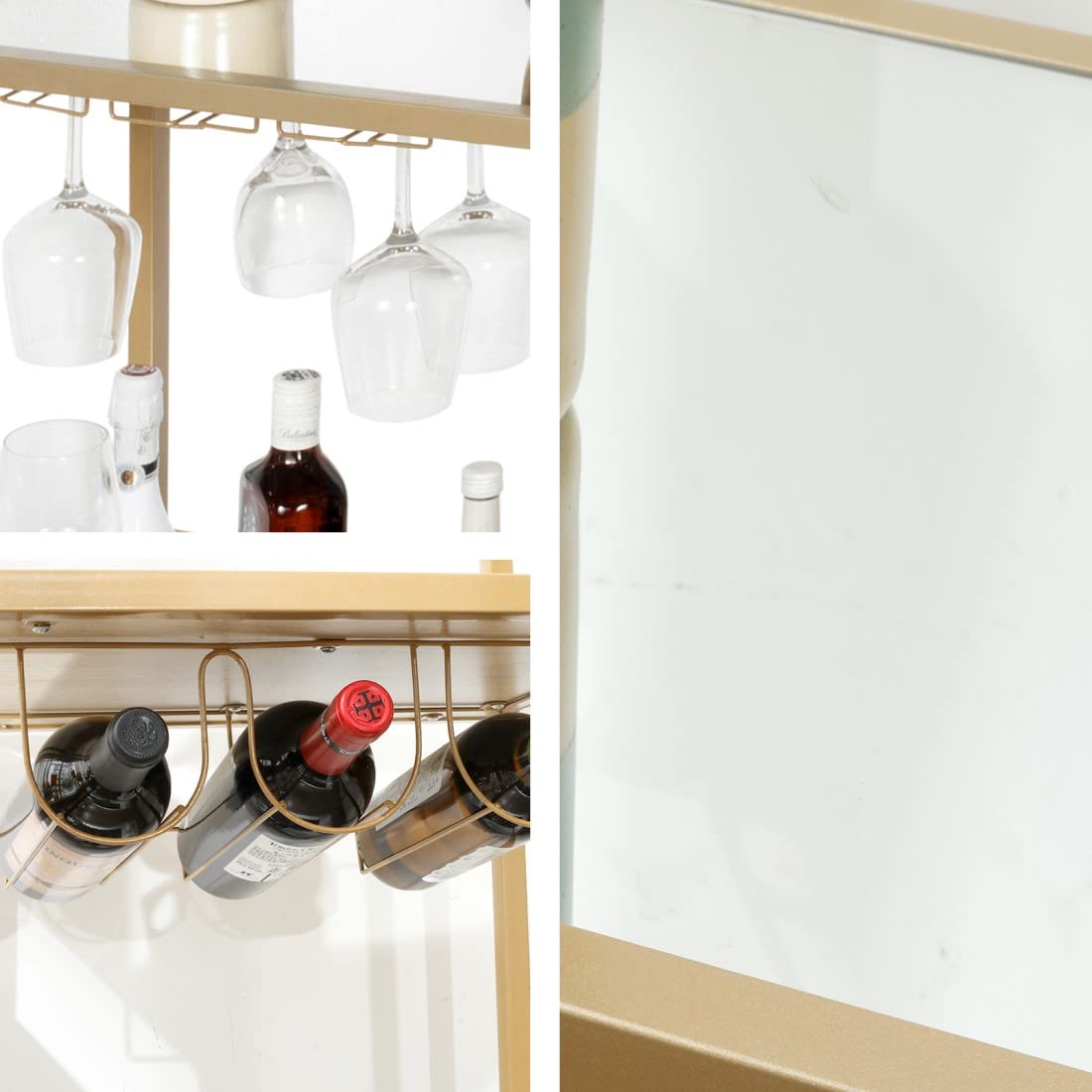 Gold Mirror Rolling Bar Cart with Wine Holders