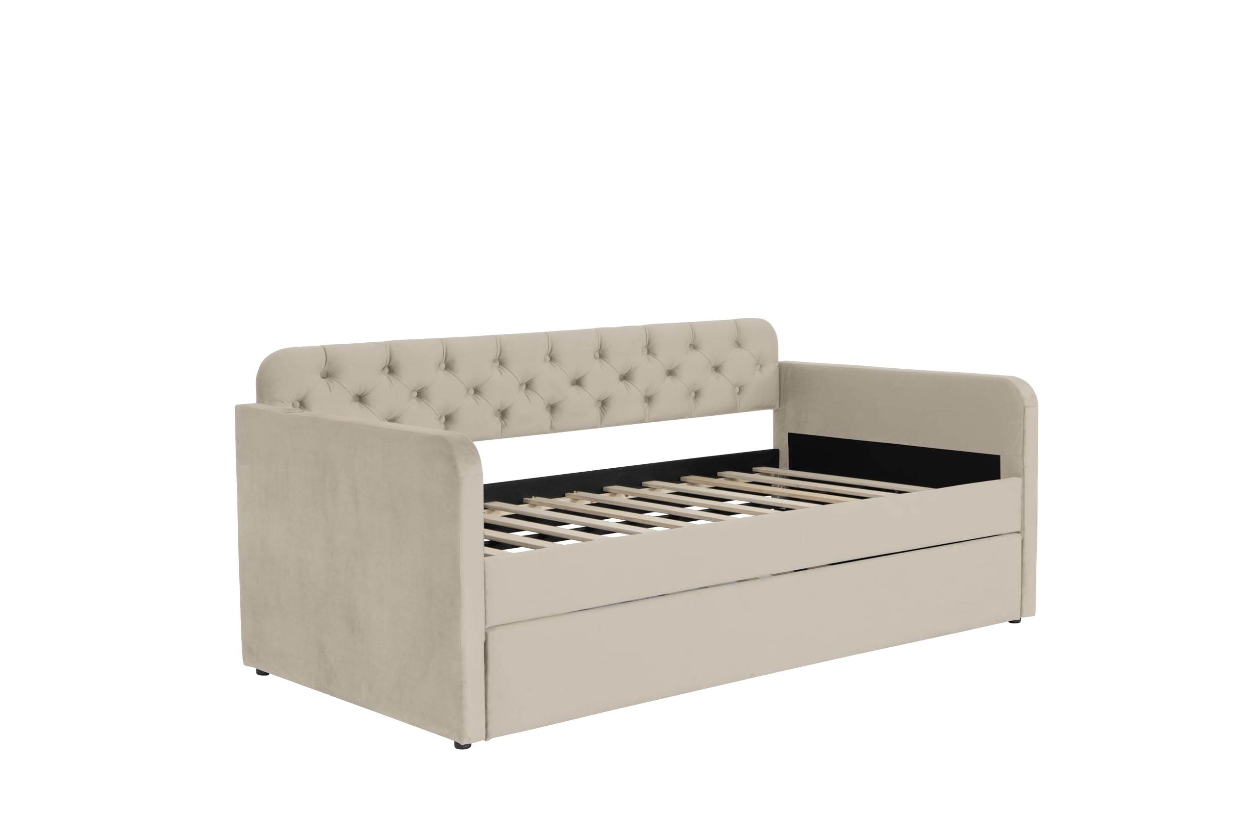Twin Size Upholstered Daybed with Trundle and USB Ports