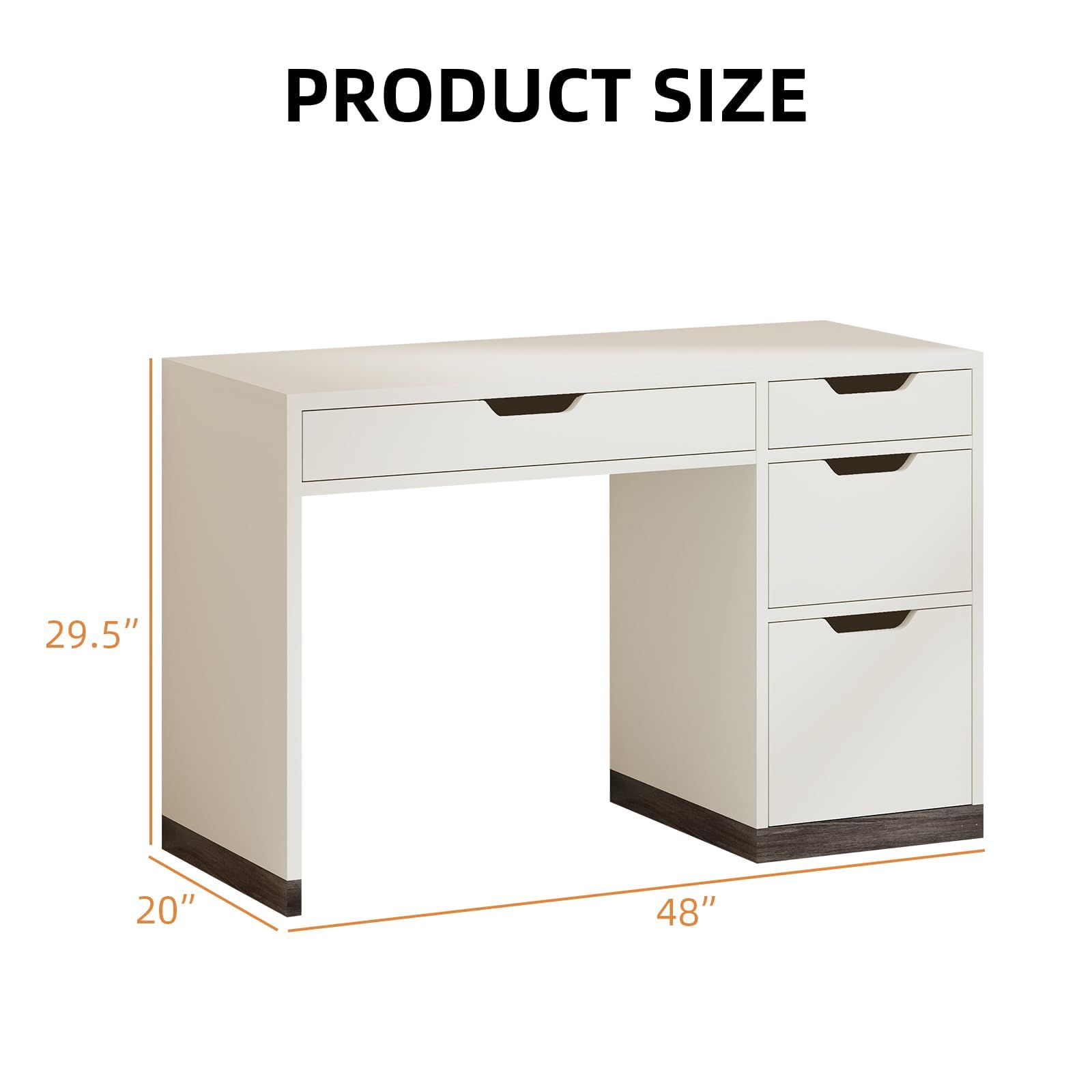 48 Inch White Desk with 4 Drawers