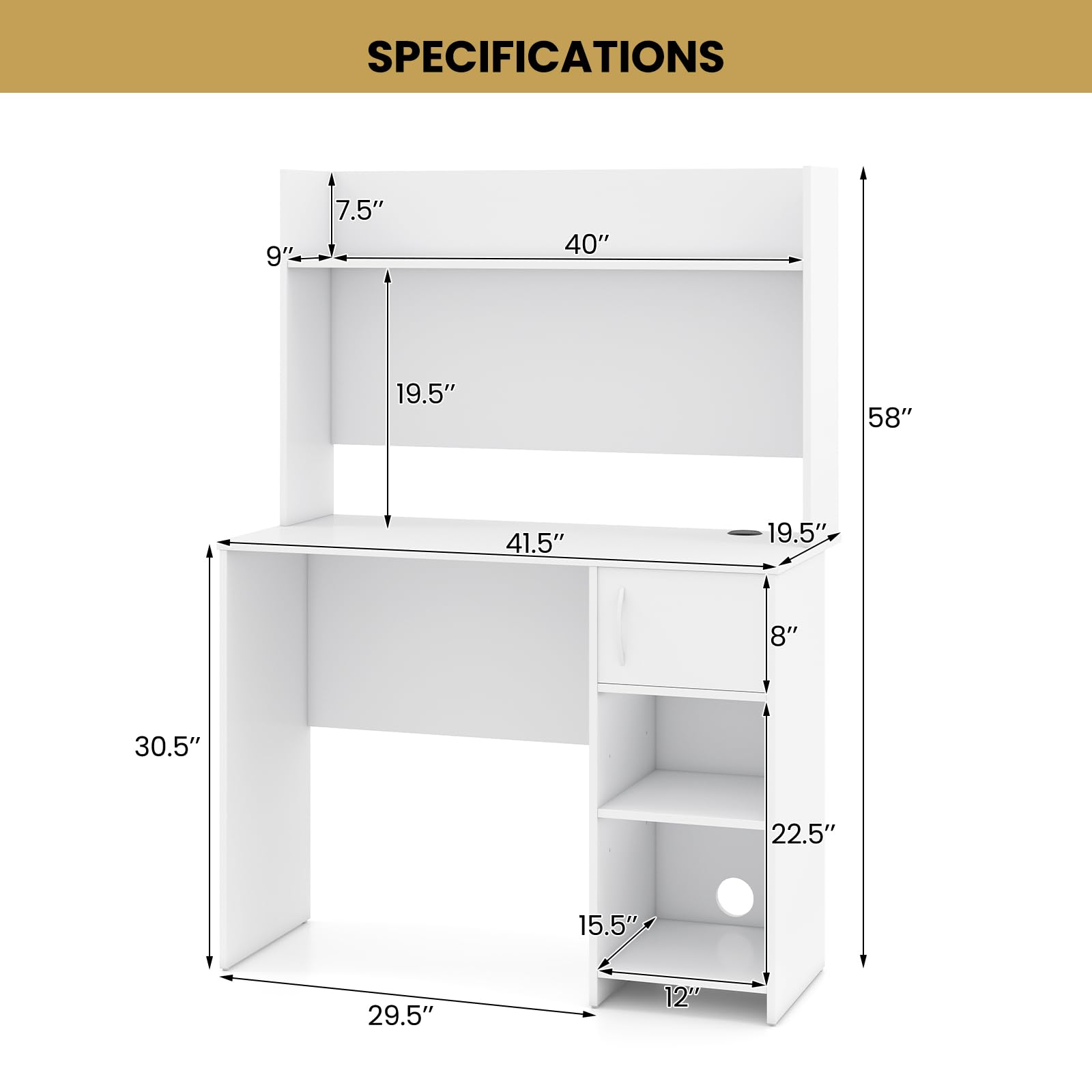 White Desk with Hutch and Bookshelf