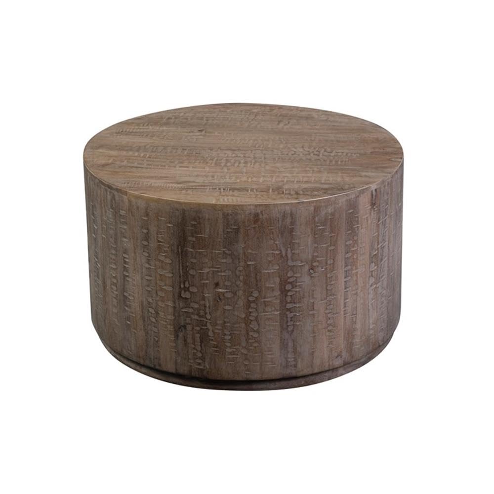 Round Drum Coffee Table Gray Wash Mango Wood