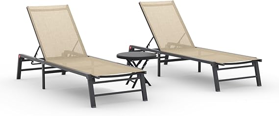 Aluminum Chaise Lounge Chair - Foldable Outdoor Patio Lounger with 5 Adjustable Positions