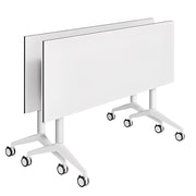 White Folding Conference Table with Flip-Top Design and Silent Wheels