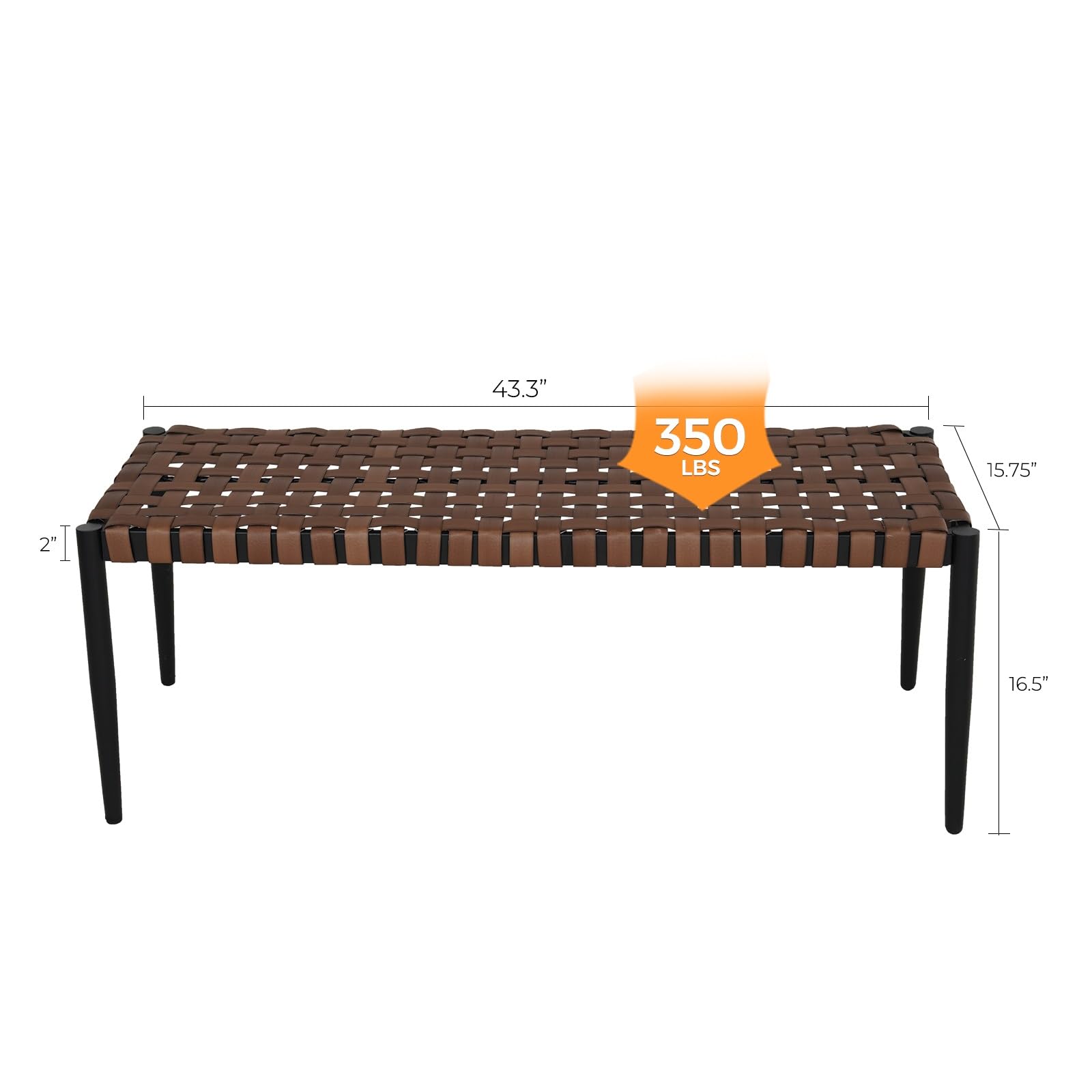 2-Seat Wicker Bench with Tapered Legs