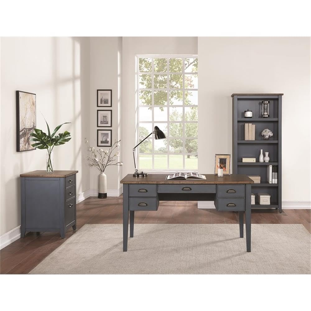 Dusty Blue Wood File Cabinet with Adjustable Shelves