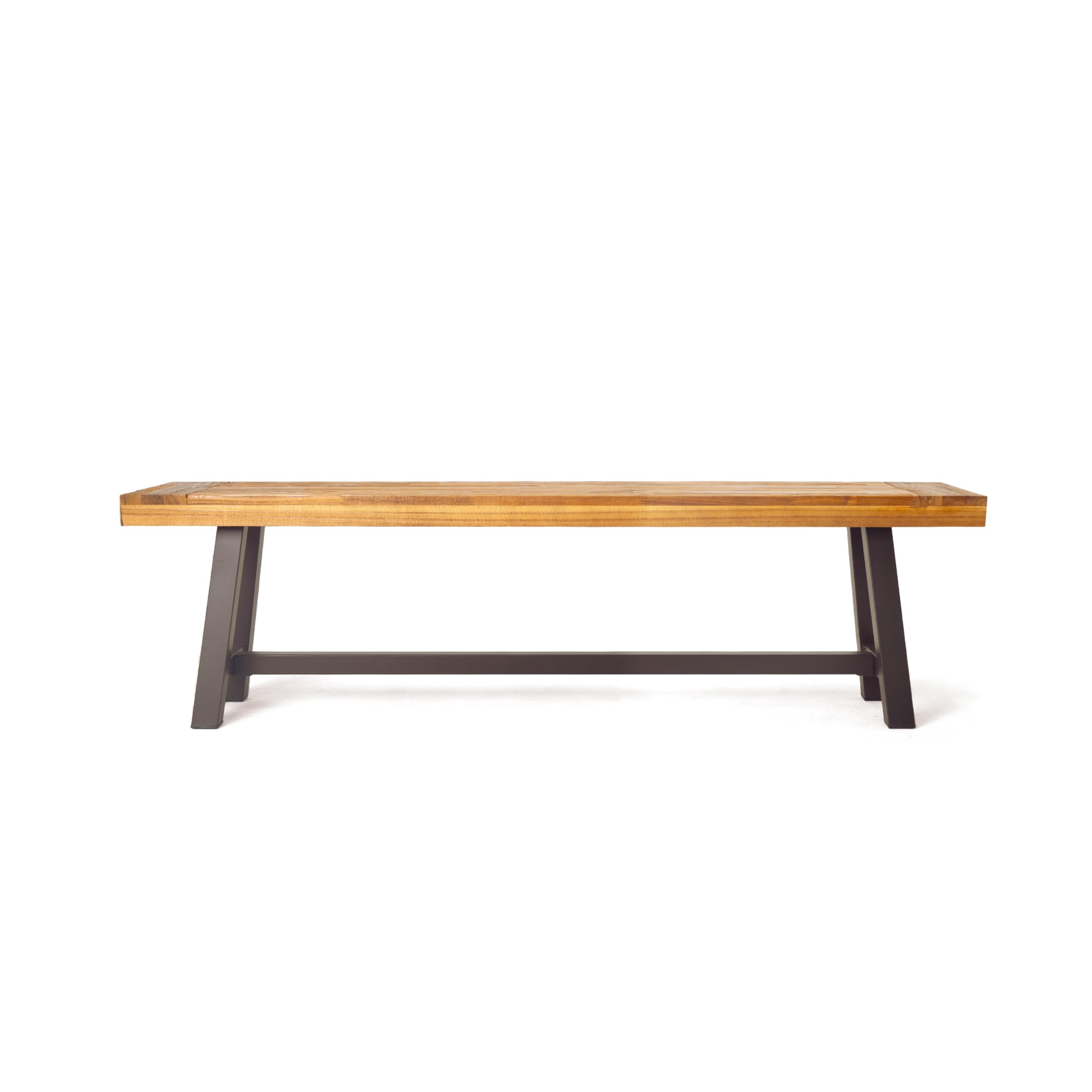 Outdoor Acacia Wood Bench with Rustic Metal Frame