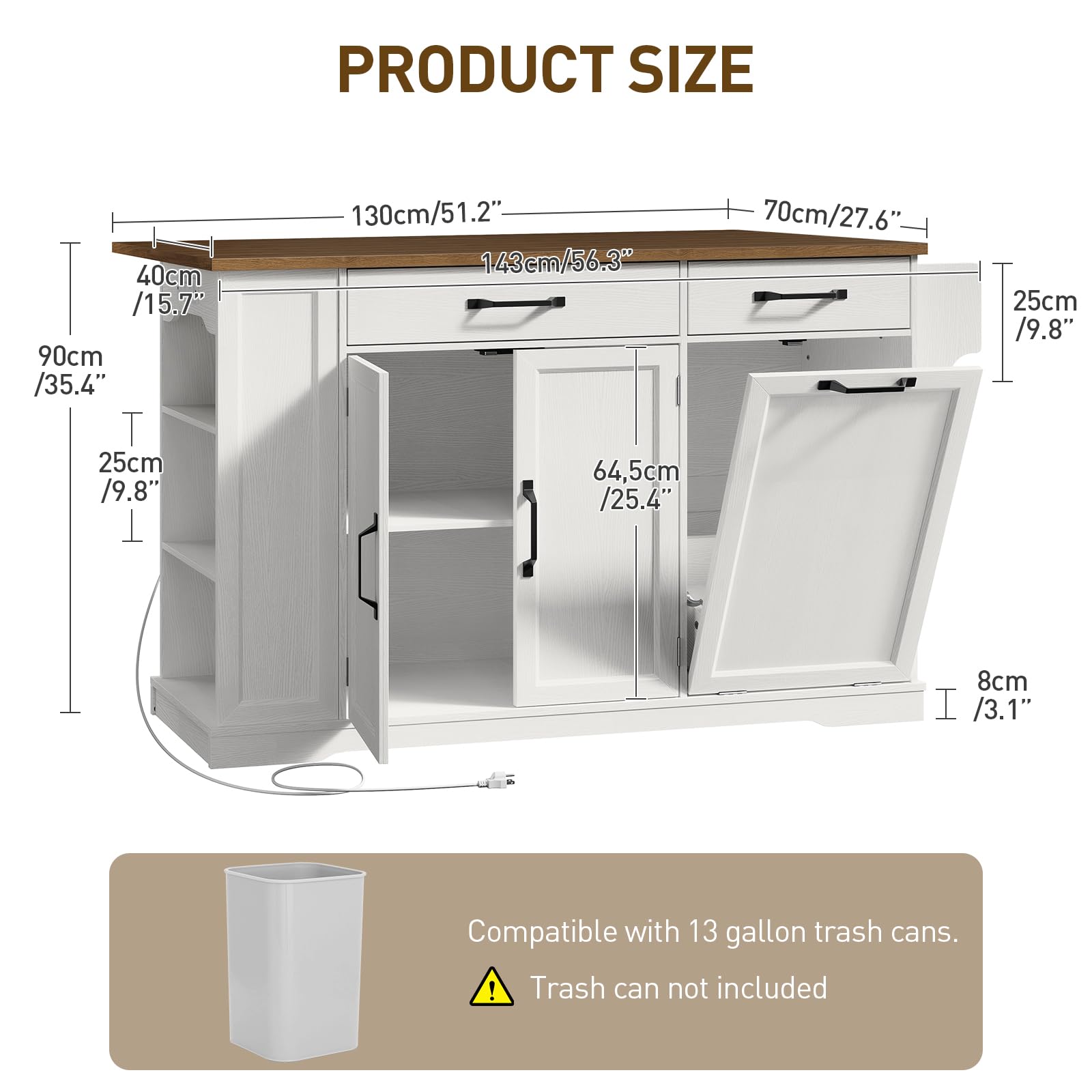 Kitchen Island with Power Outlet and Drop Leaf Rolling Storage Cart
