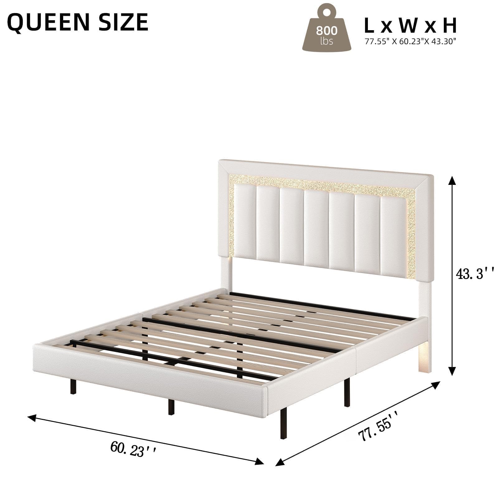 Floating Queen Bed Frame with LED Lights