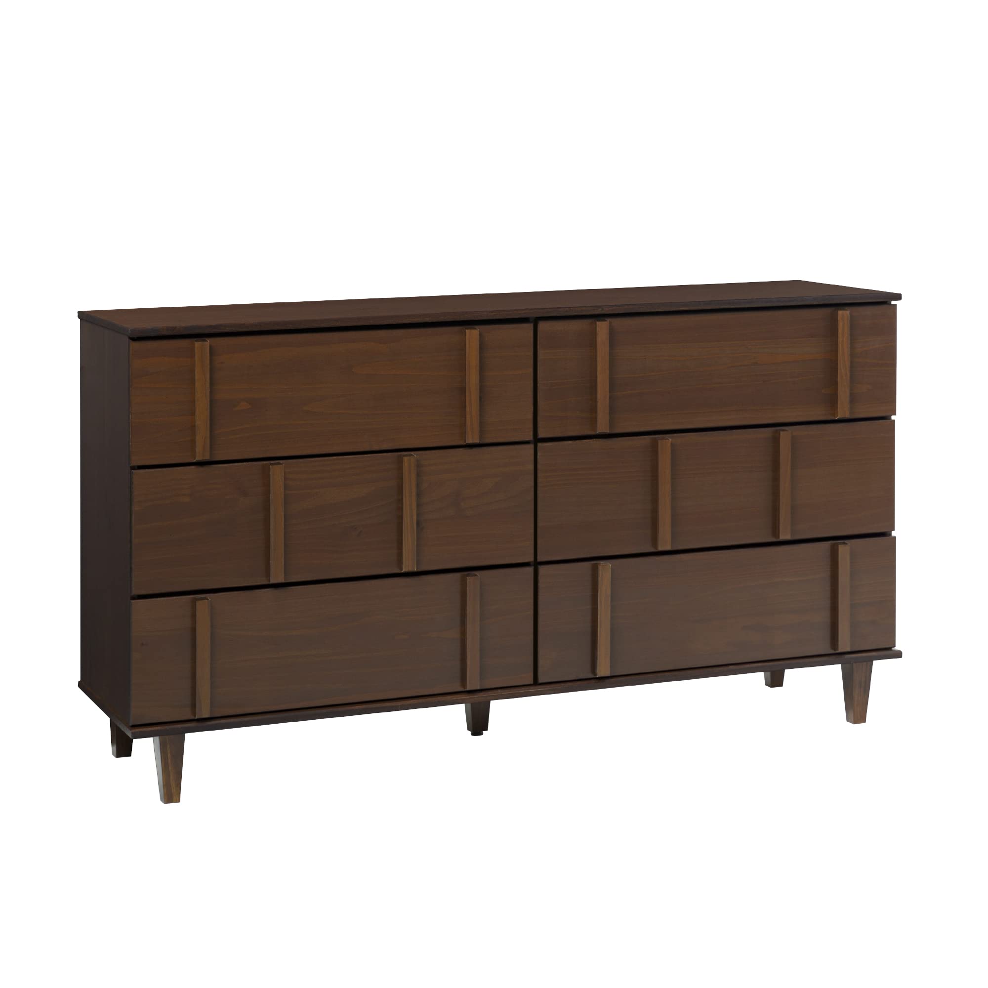 6-Drawer Solid Pine Wood Dresser 60 Inch Walnut