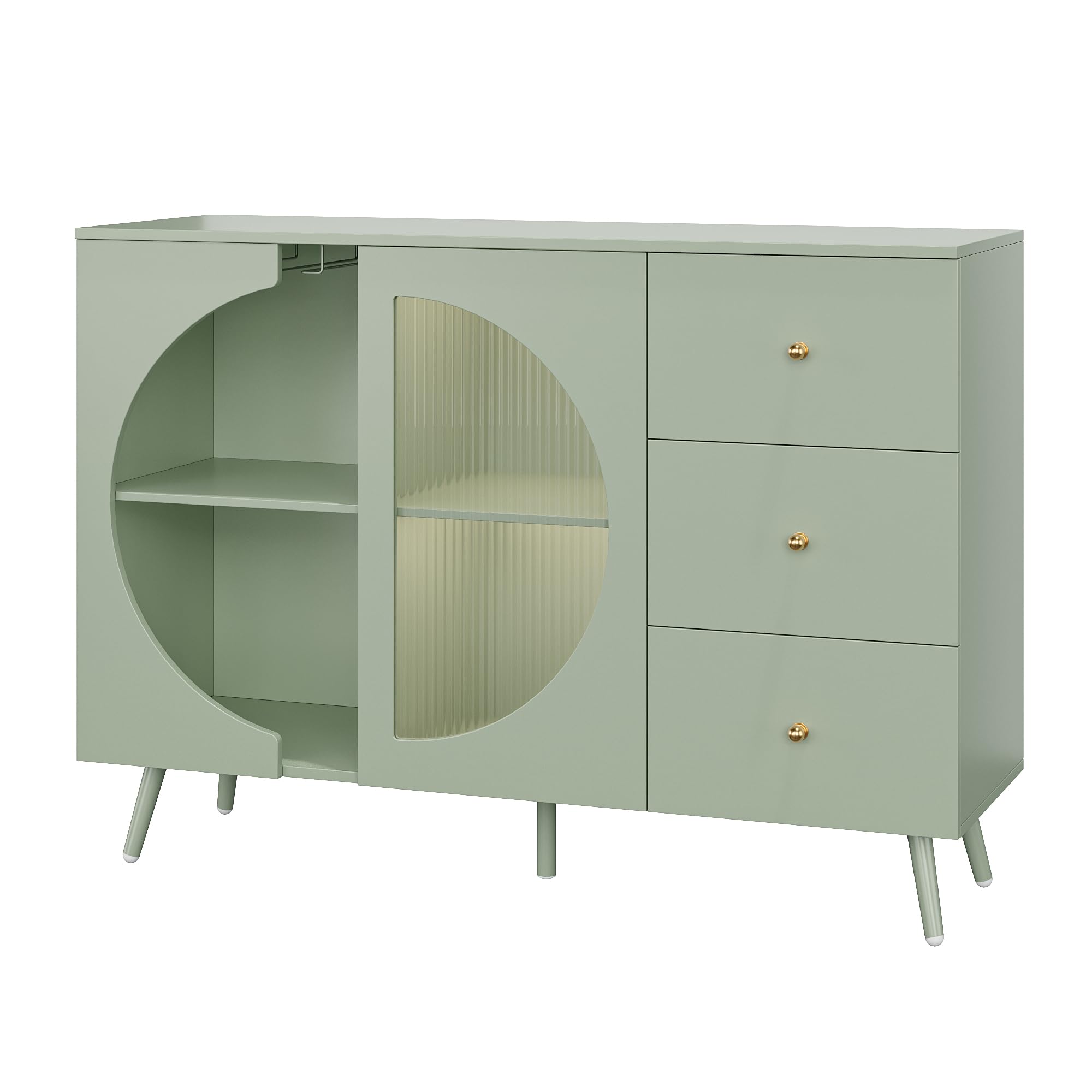 Coffee Bar Cabinet with Fluted Glass Door and Wine Rack