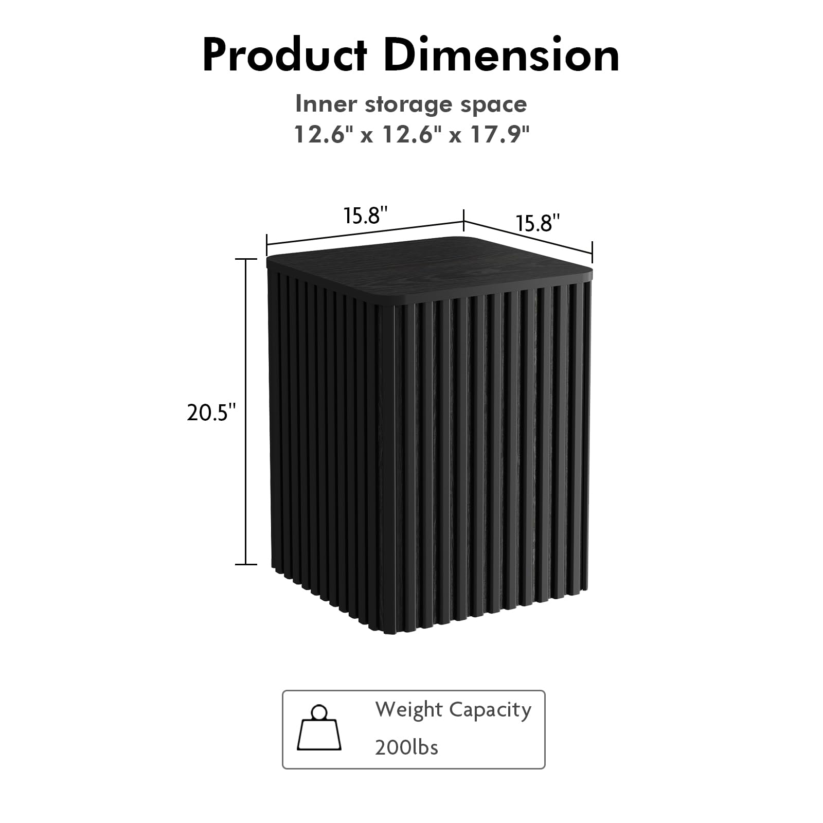 HOKYHOKY Fluted Side Table with Storage-Small Square End Table with Solid Wood Veneer Top, Accent Tables Modern Farmhouse Pedestal Drink Tables for Couch Sofa Living Room,Black