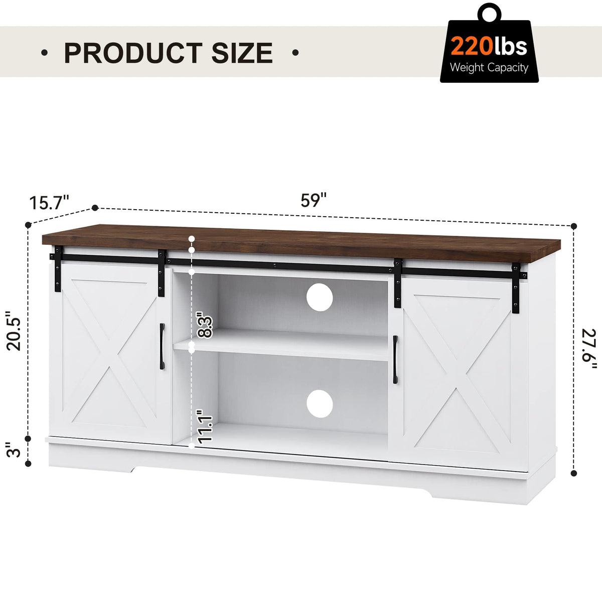 Farmhouse TV Stand with Sliding Barn Doors for TVs up to 65"