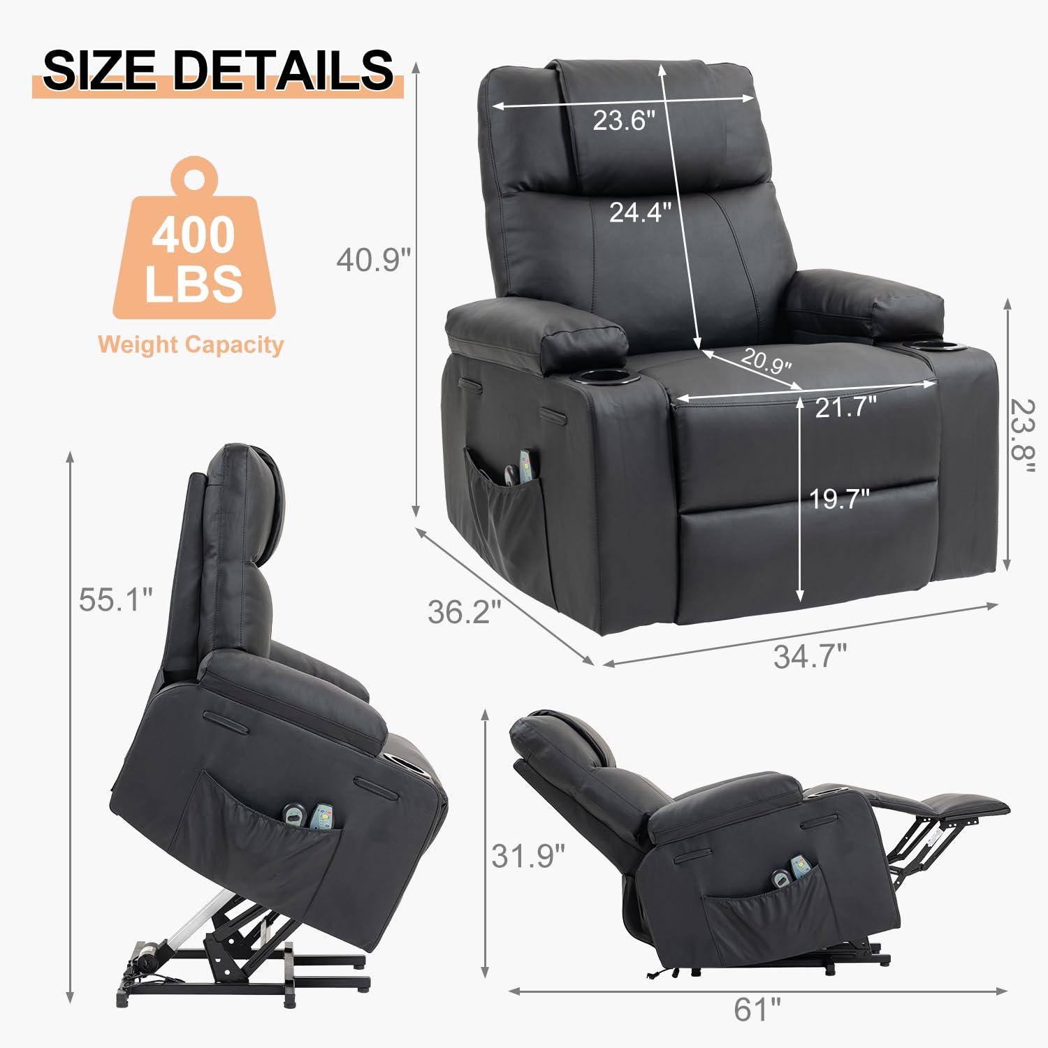 Power Lift Recliner with Massage and Heat