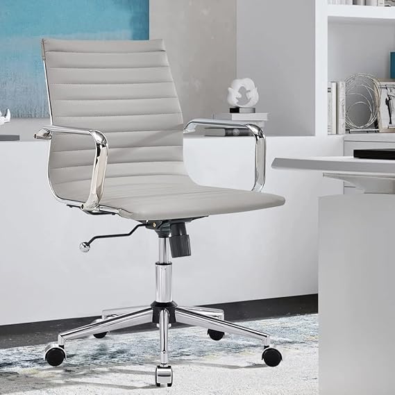 Ergonomic Office Chair - Ribbed Leather Executive Swivel