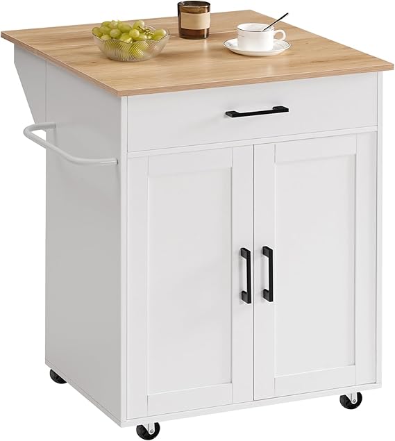 Kitchen Island Cart on Wheels with Drop Leaf and Storage