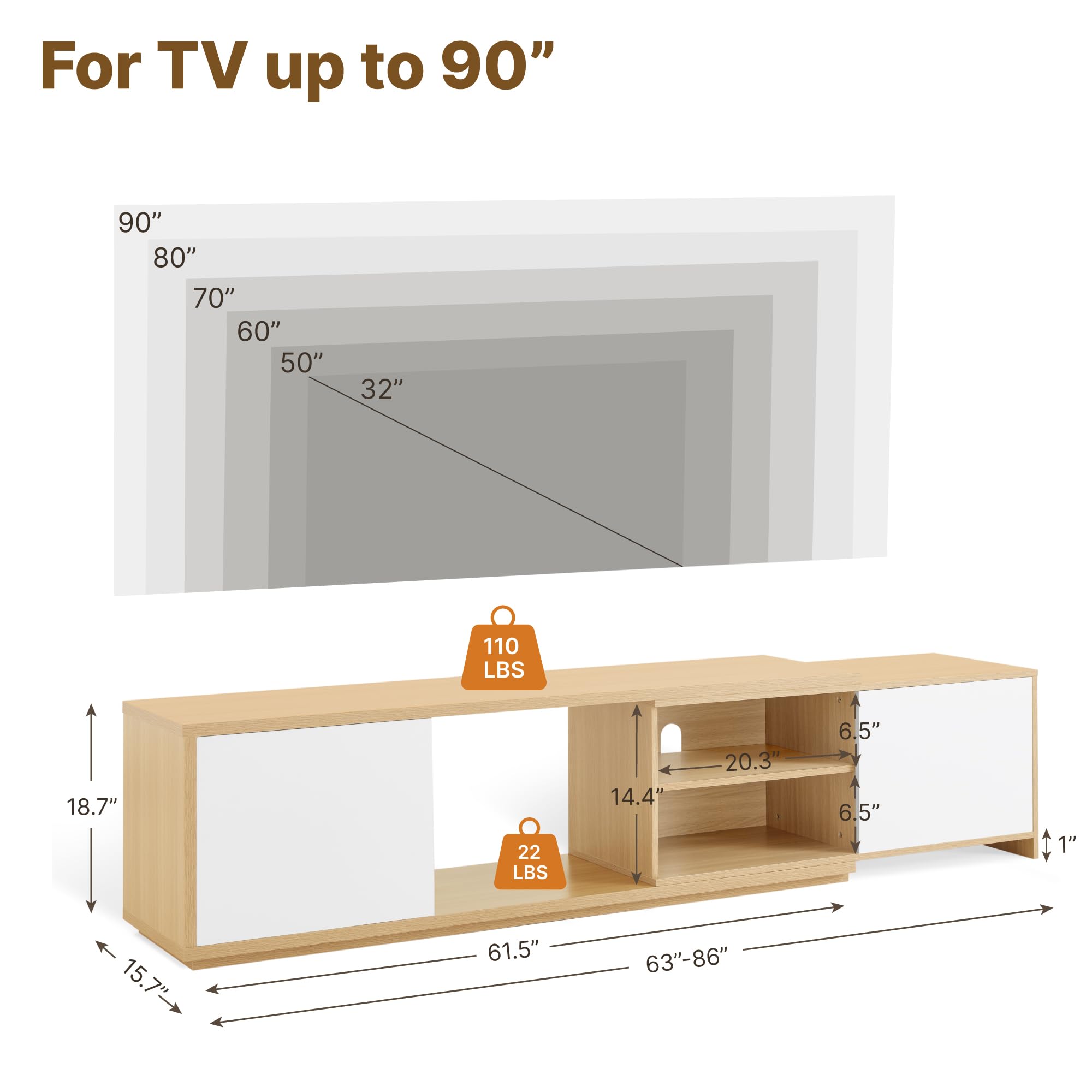 Extendable TV Stand for TVs up to 90 Inches