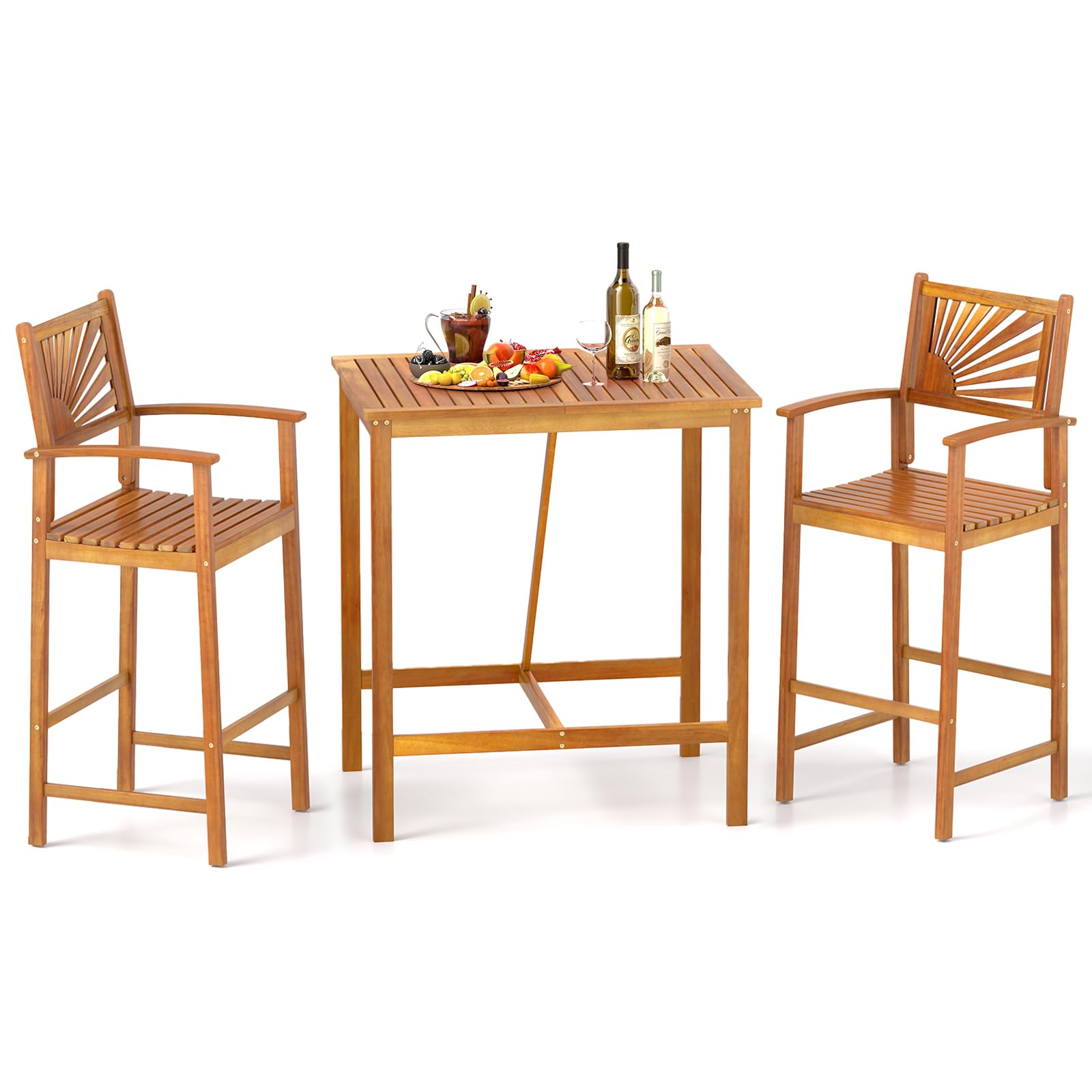 3 Piece Acacia Wood Patio Bar Set