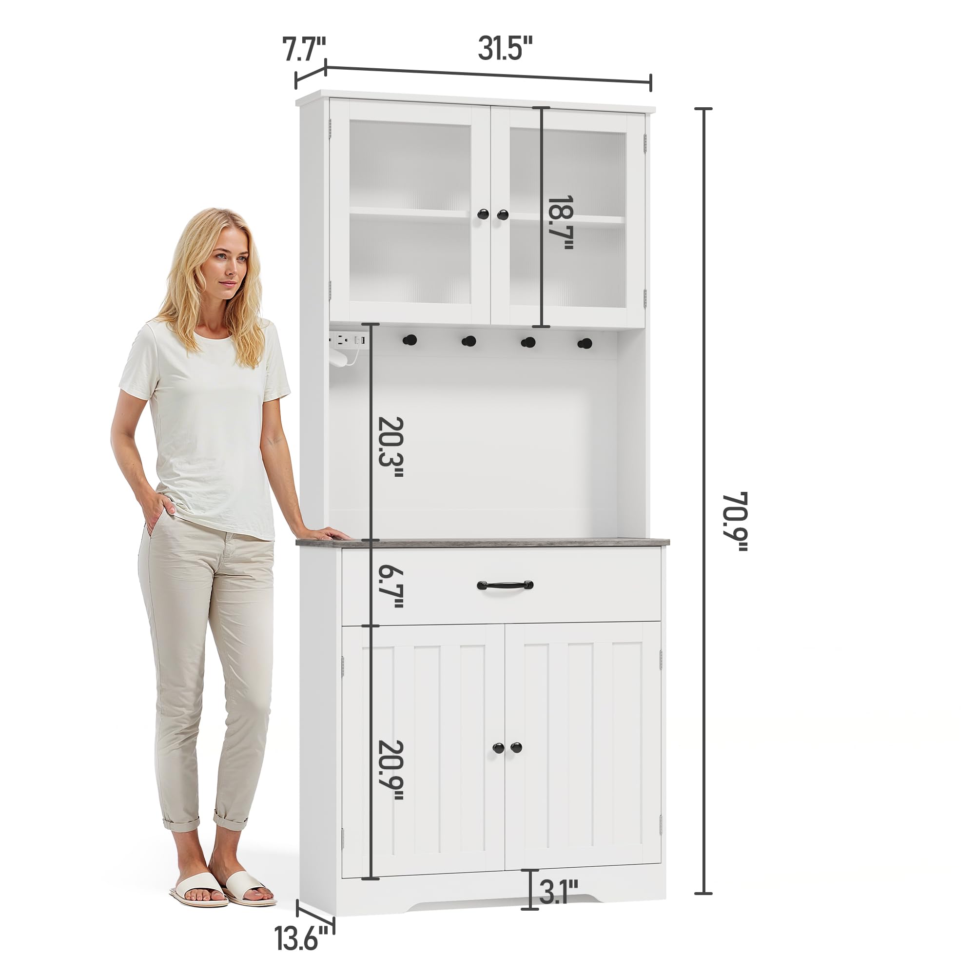 71" Storage Cabinet with LED Lighting and Charging Station