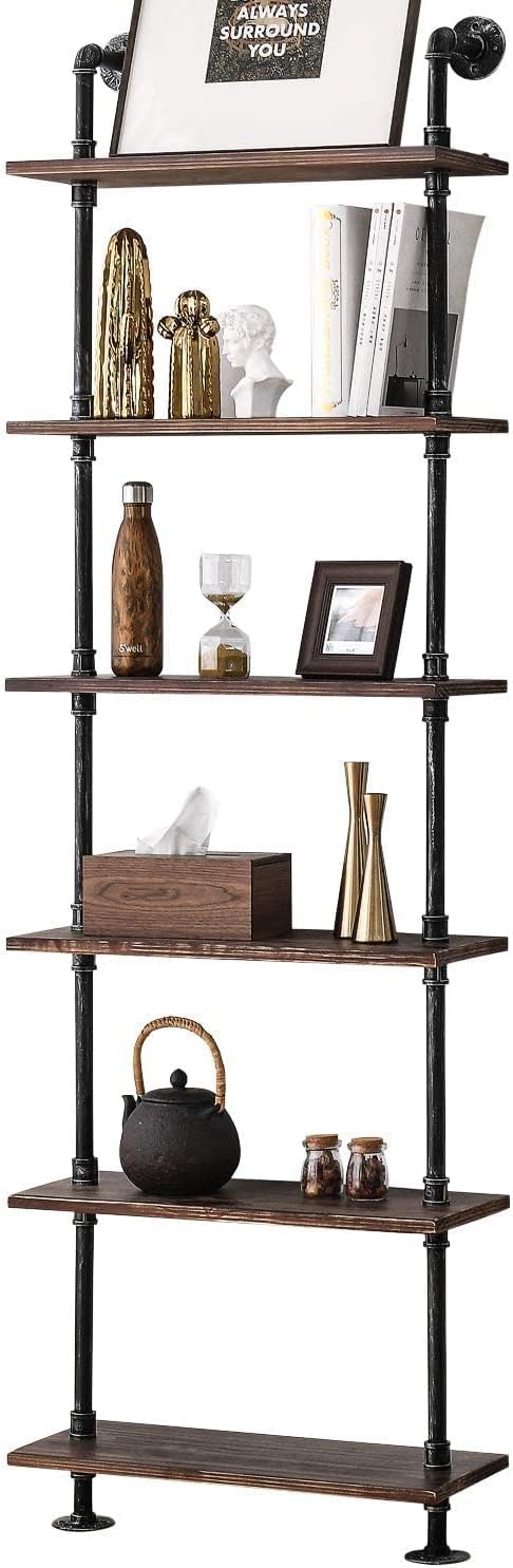 Industrial Pipe Ladder Bookshelf with Rustic Wood