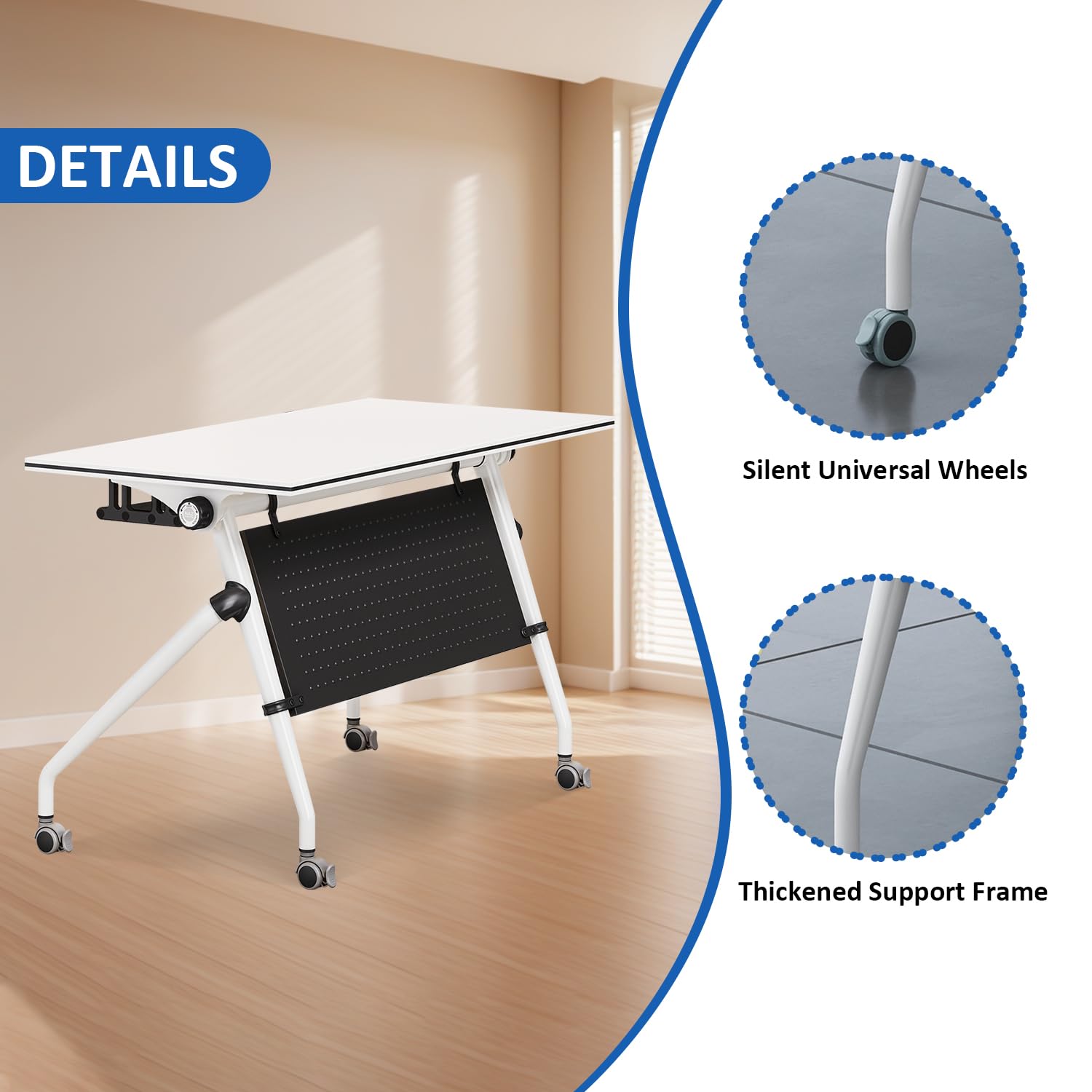 Folding Conference Table with Lockable Wheels