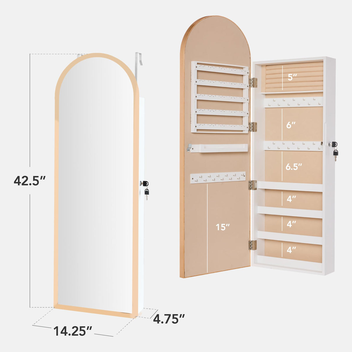 Arch Mirror Jewelry Cabinet with Full-Length Mirror