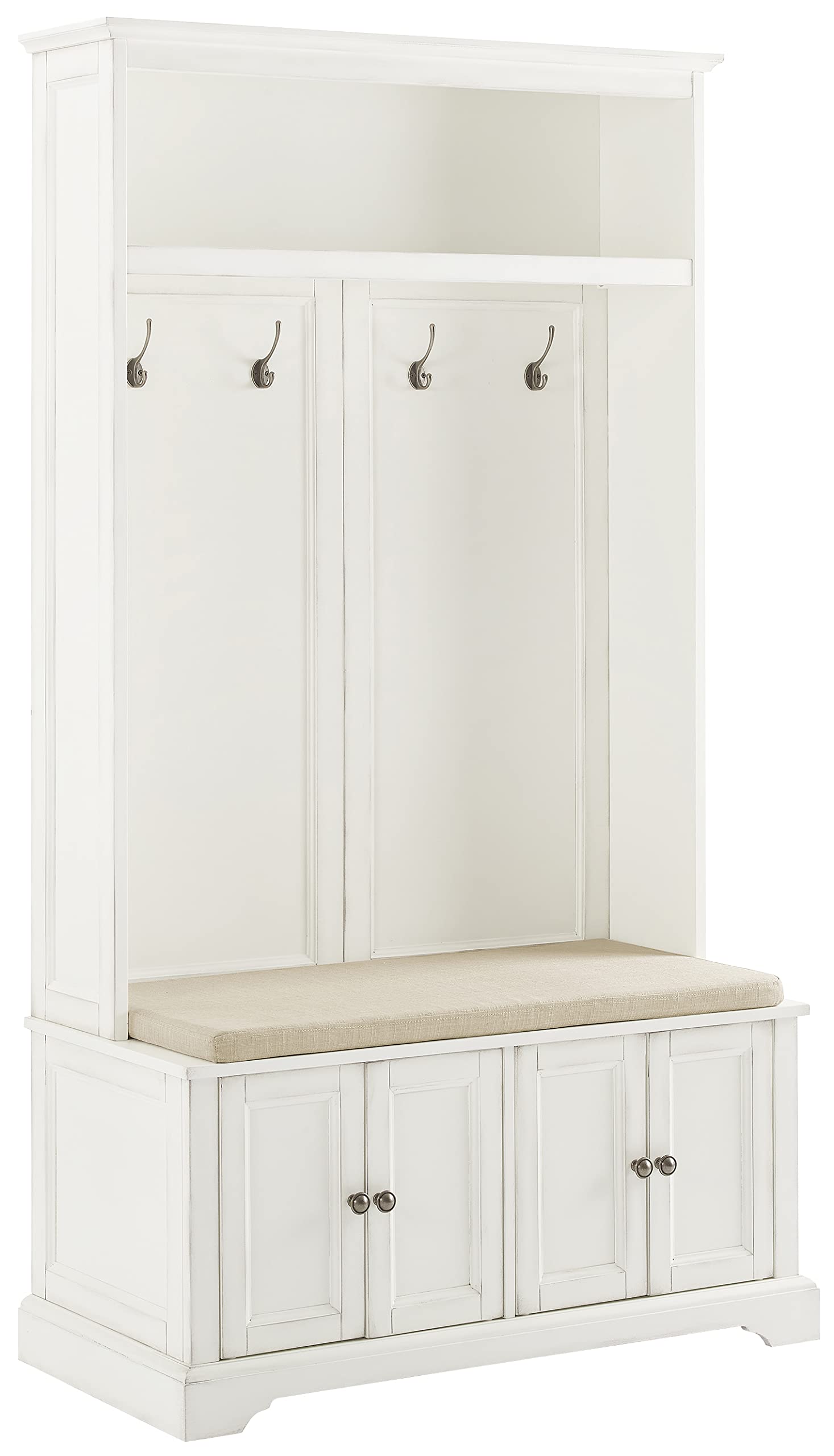 Holbrook Hall Tree with Shoe Rack Bench and Coat Hooks - Distressed White