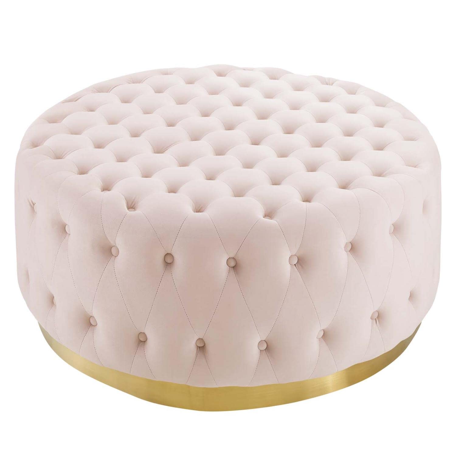 Tufted Performance Velvet Round Ottoman Pink