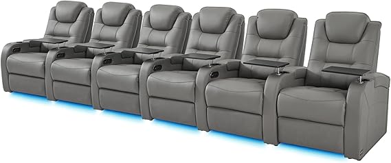 Top Grain Nappa Leather Power Recliner Home Theater Seating - Row of 5