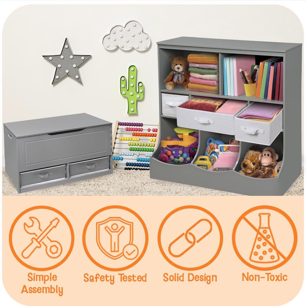 Barrel-Top Wooden Toy Chest with Safety Hinge