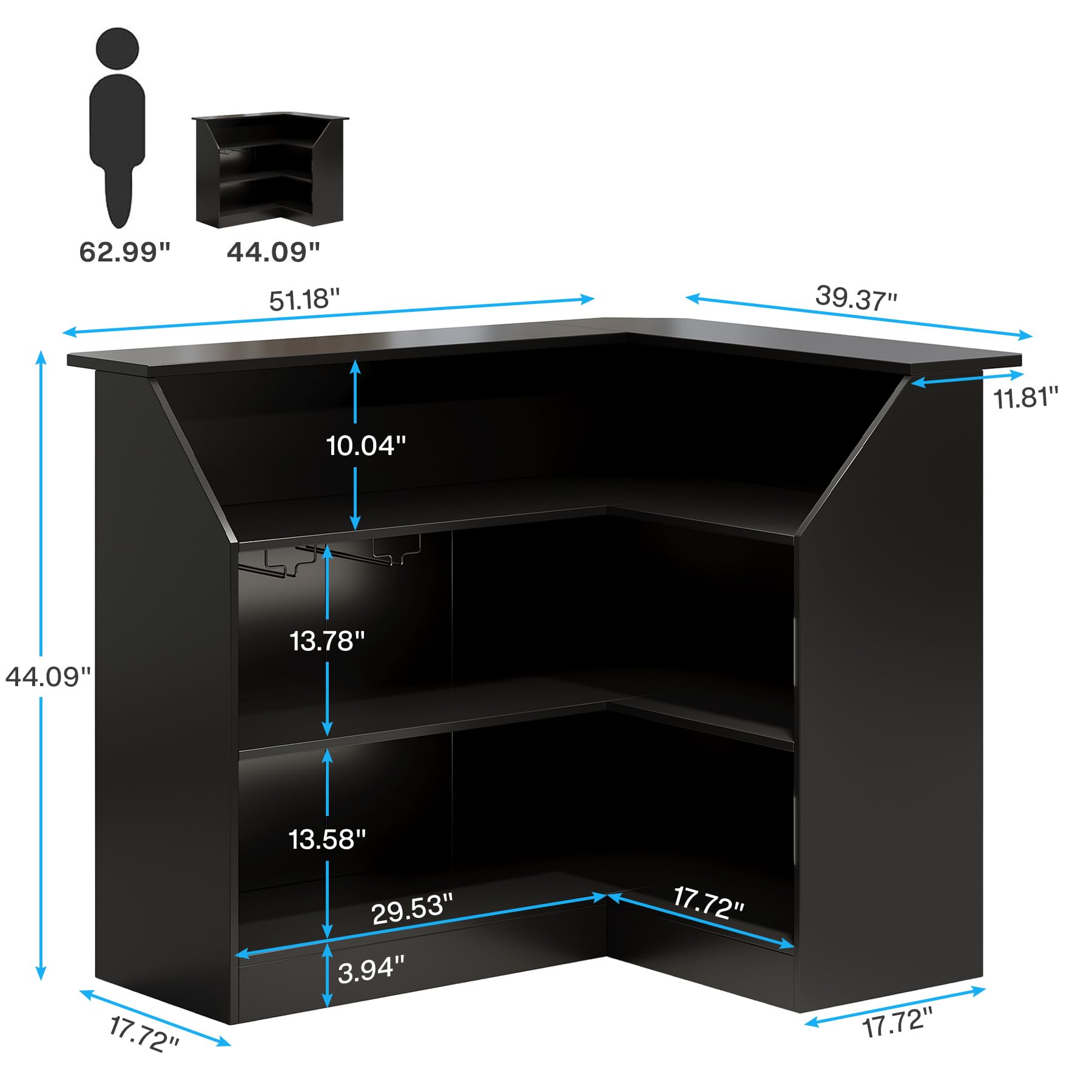 L-Shaped Bar Cabinet with Stemware Racks