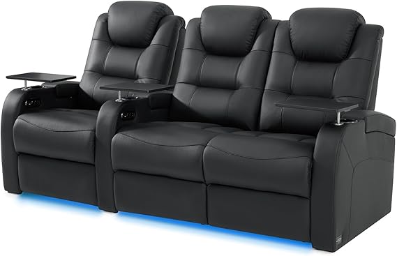 Top Grain Nappa Leather Power Recliner Home Theater Seating - Row of 5