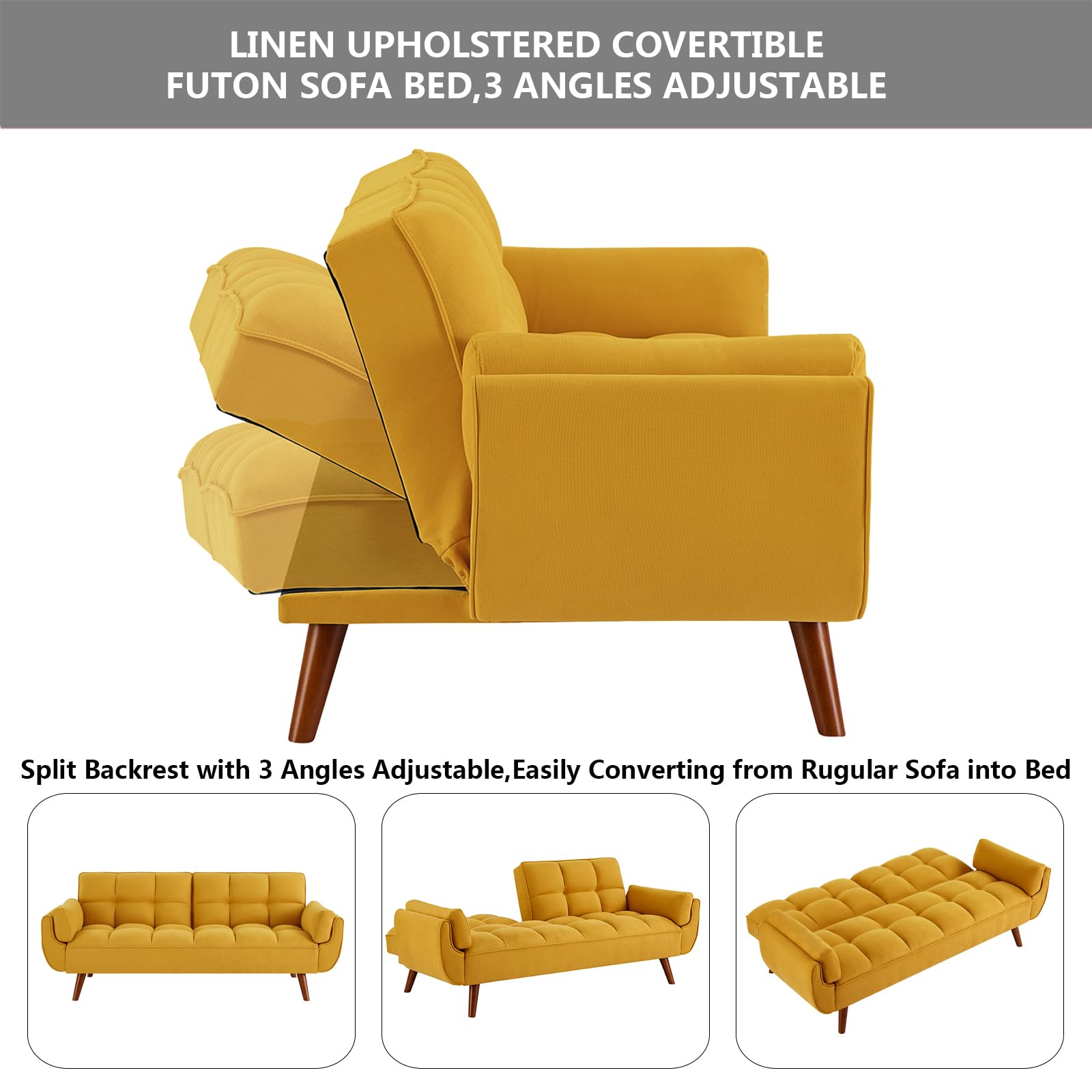 Linen Futon Sofa Bed Convertible Sleeper Couch