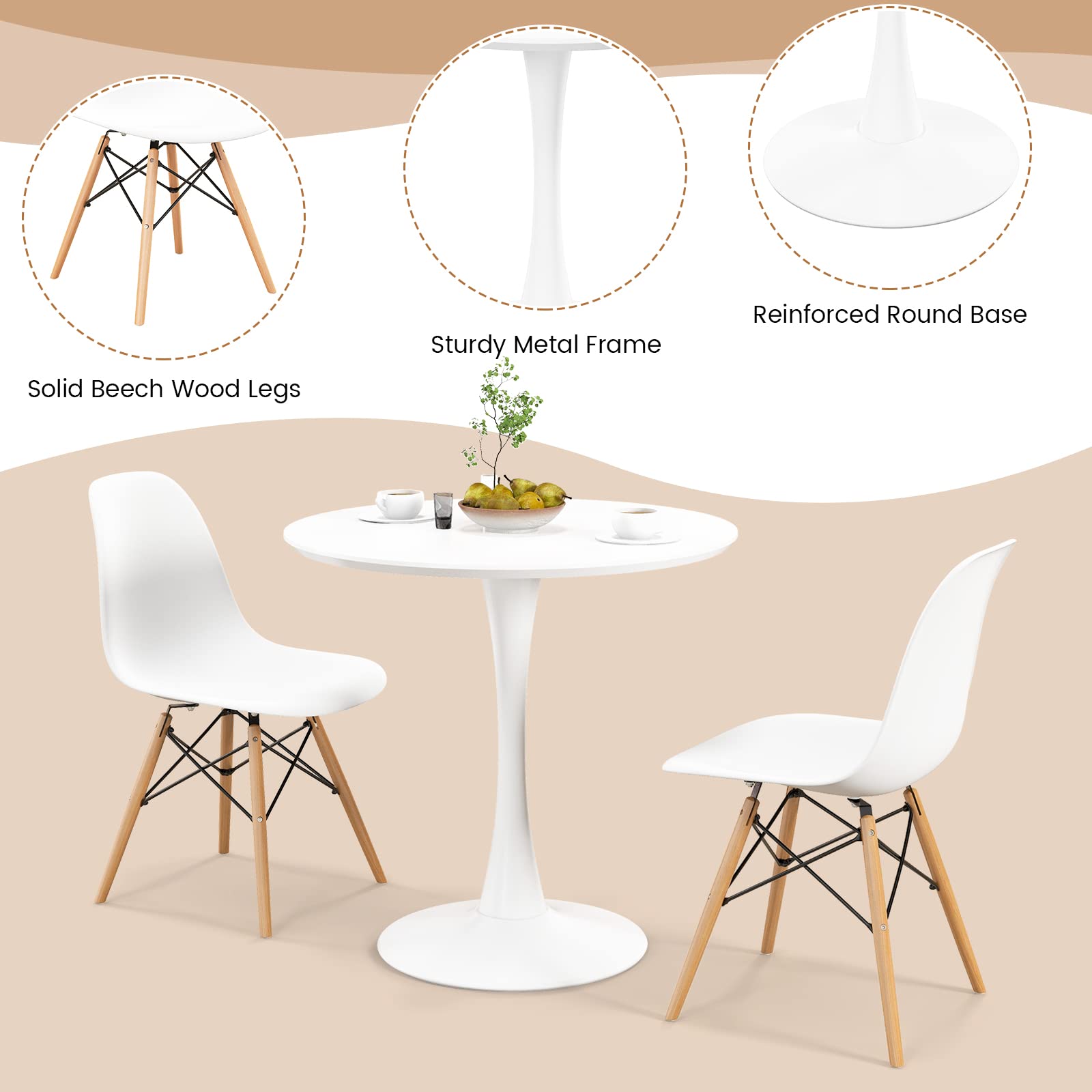 3-Piece Round Dining Set for Small Spaces