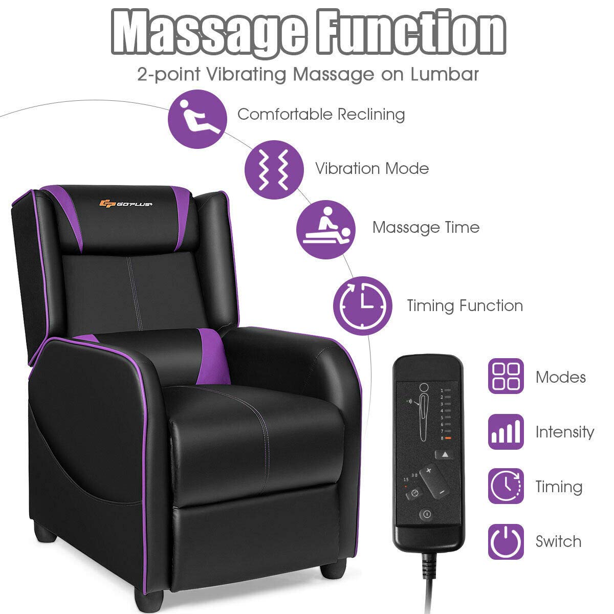 Adjustable Gaming Recliner with Massage