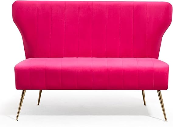 Yellow Velvet Loveseat with Gold Legs