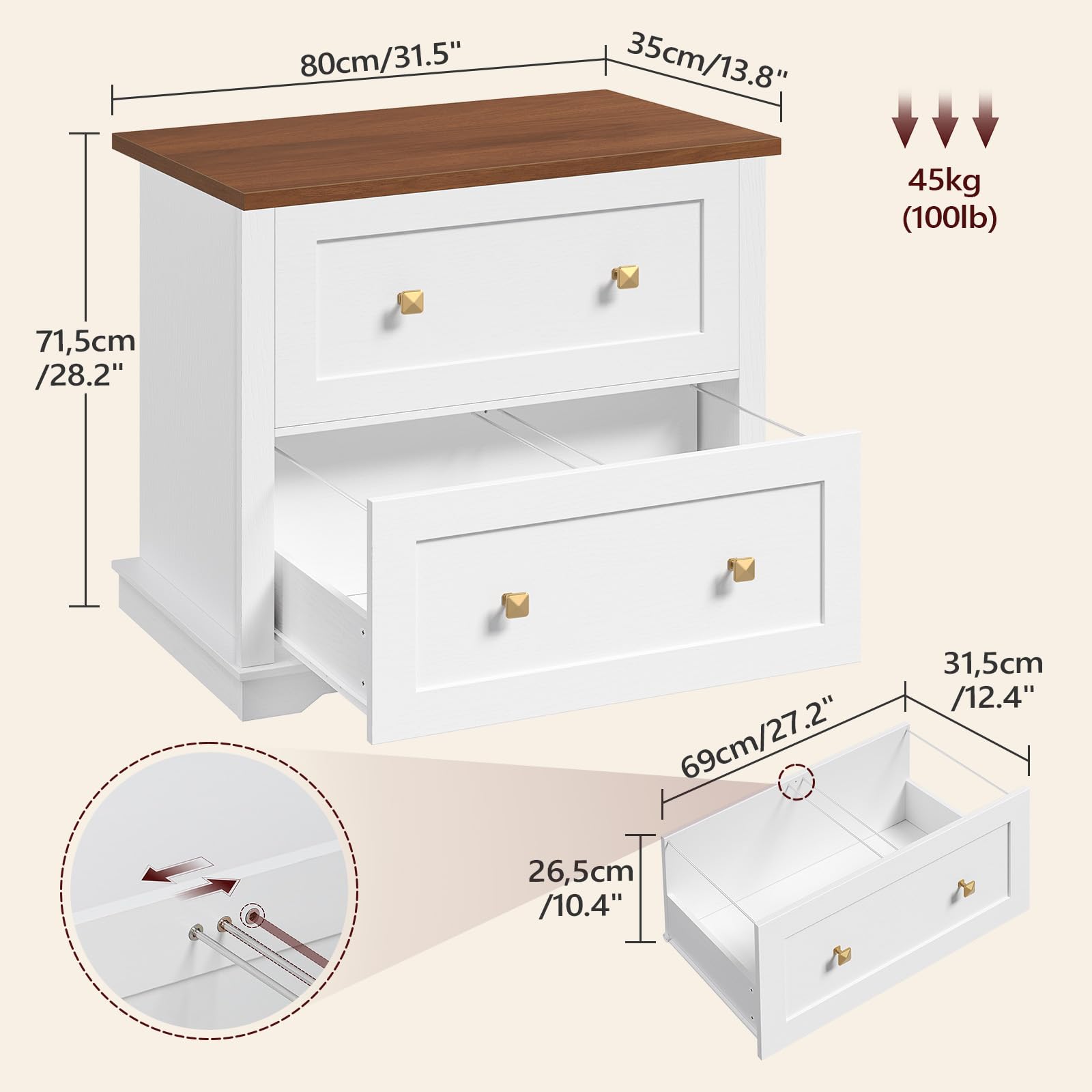 2 Drawer Lateral File Cabinet with Printer Stand