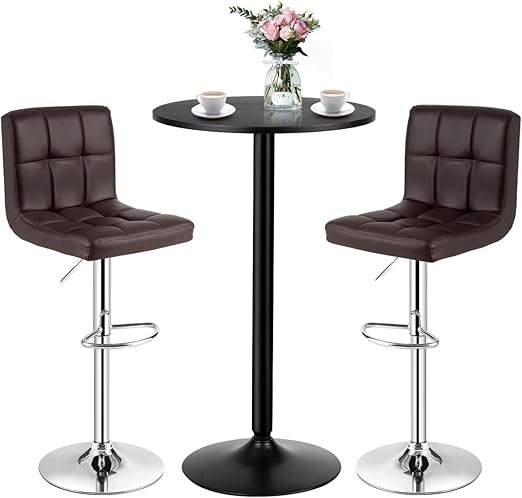 3-Piece Bar Table Set with Adjustable Swivel Chairs
