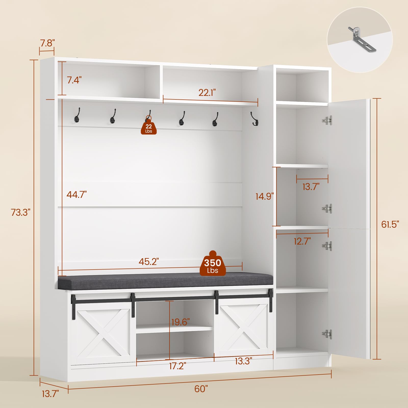 Hall Tree with Bench and Shoe Storage