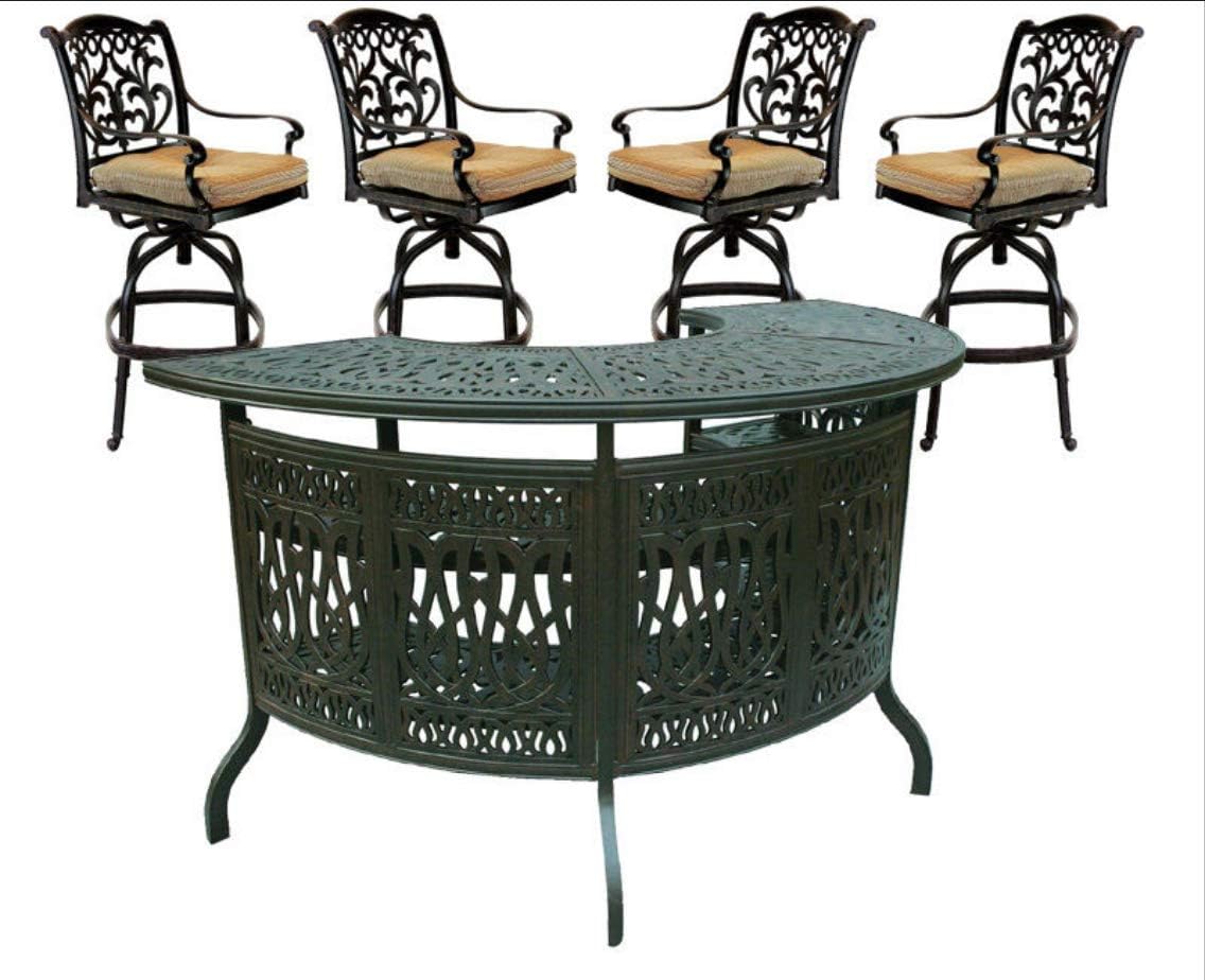 Elizabeth Party Bar with 4 Mandalay Swivel Bar Stools