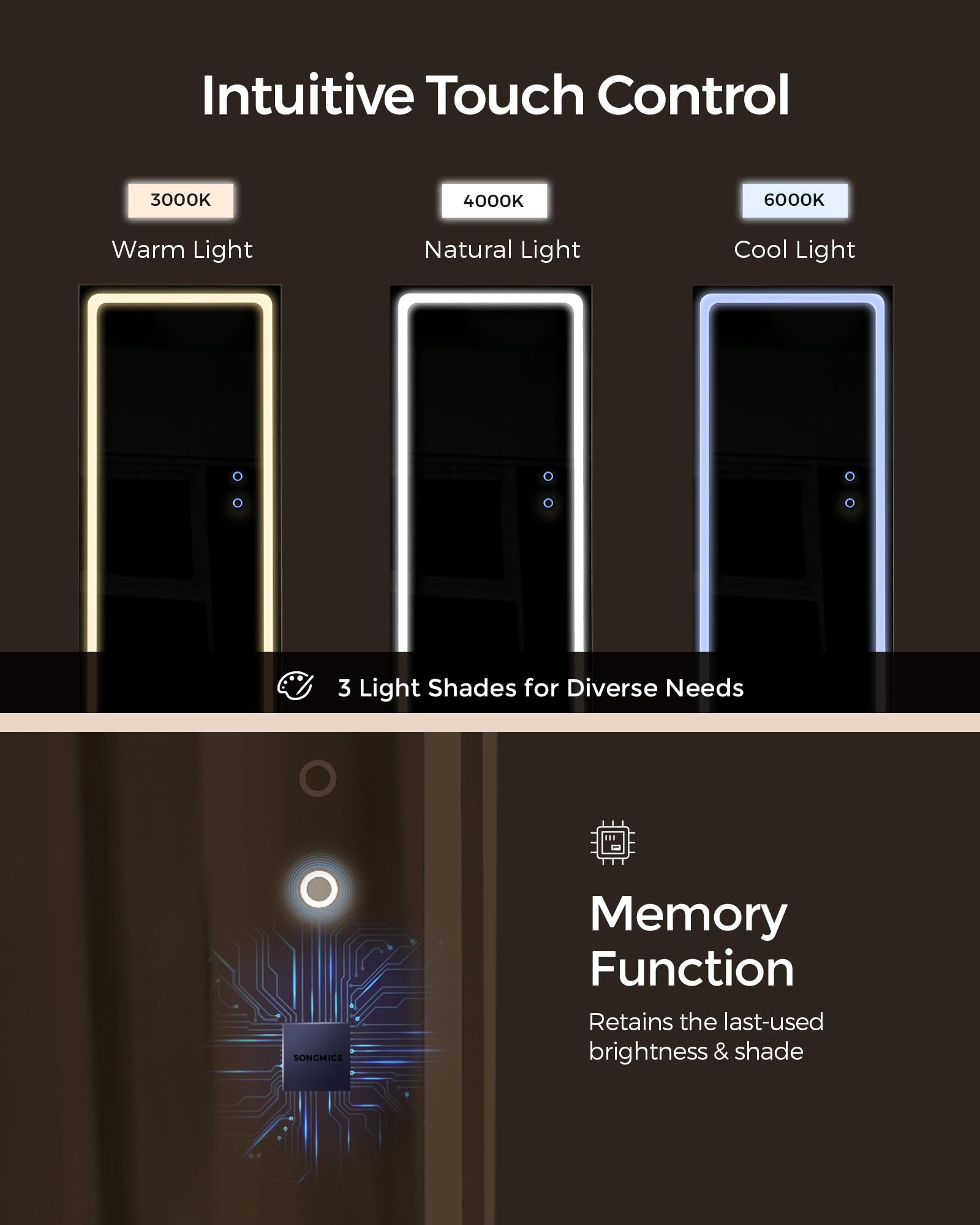 LED Jewelry Cabinet with Full-Length Mirror