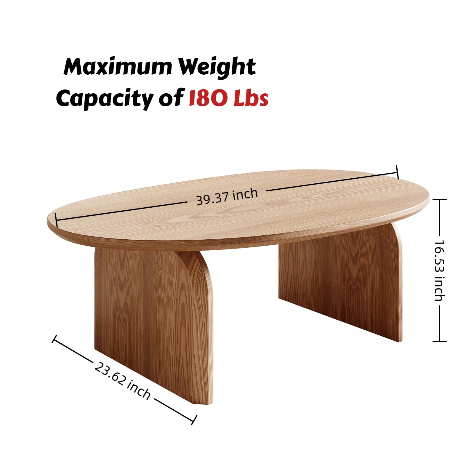 Modern Oval Coffee Table - Oak Wood Top with Solid Legs